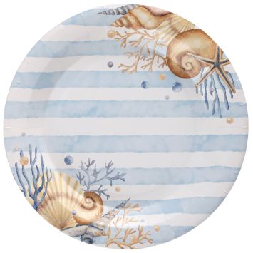 Assiettes en carton thème mer avec coquillages et étoiles de mer | jourdefete.com