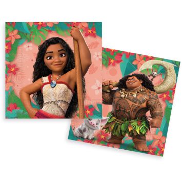 Serviettes en papier Vaiana 2, décor floral et personnages Disney | jourdefete.com