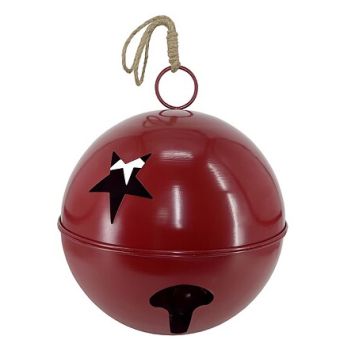 Grelot métallique géant de Noël rouge avec étoiles décoratives | jourdefete.com