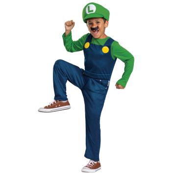 Costume enfant Luigi avec casquette verte et combinaison bleue pour déguisement de fête | jourdefete.com