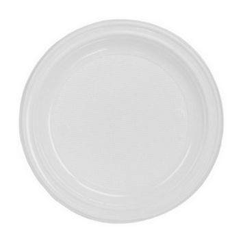 Assiette blanche 17 cm en plastique réutilisable - Lot de 50 | jourdefete.com