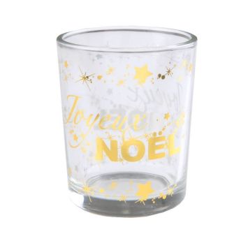 Photophore en verre - Joyeux Noël - Noël or métallisé