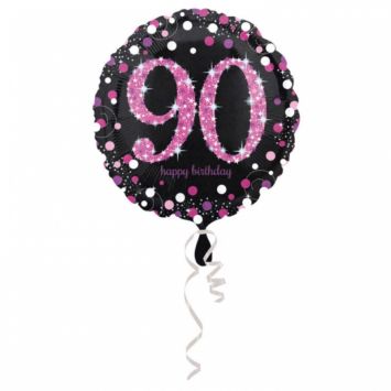 Ballon Holographique Joyeux Anniversaire Rose - 90 ans