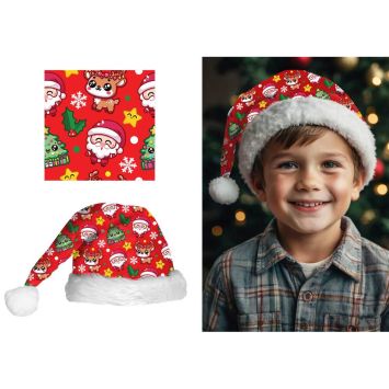 Bonnet de Noël imprimé enfant rouge | jourdefete.com
