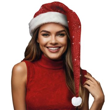 Bonnet de Mère Noël à paillettes pour femme - Couleur au choix