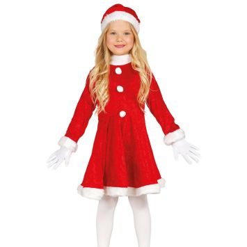 Costume Mère Noël enfant robe rouge et bonnet assorti | jourdefete.com