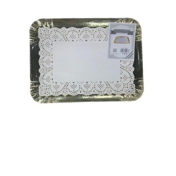 5 plateaux rectangulaires dorés élégants 30x40 cm avec napperons | jourdefete.com