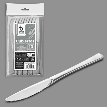 Couteaux argentés de 20 cm réutilisables en lot de 10 | jourdefete.com