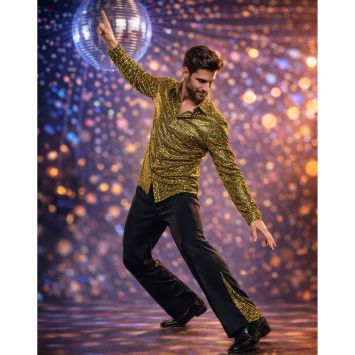Déguisement Disco doré à sequins pour homme - Taille au choix