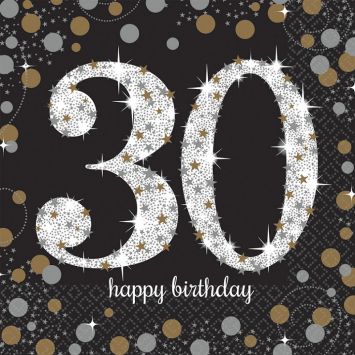 16 Serviettes 30 Ans - Argent / Noir