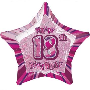 Ballon Métallique Hélium Etoile Holographique - Anniversaire 18 ans - Rose