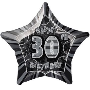 Ballon Métallique Hélium Etoile Holographique - Anniversaire 30 ans - Noir