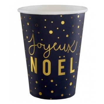Sachet de 10 Gobelets Joyeux Noël - Bleu Nuit Floqué Or