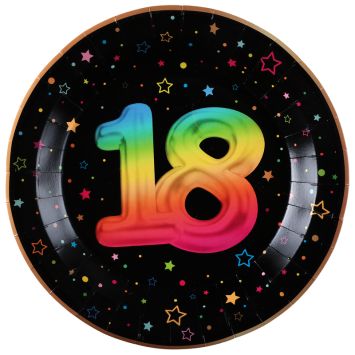 Assiettes 18 ans Festicolor, déco anniversaire | jourdefete.com