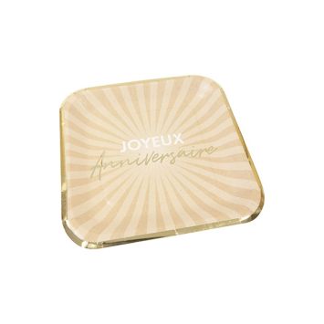 Assiettes carrées "Joyeux Anniversaire" beige et dorée | jourdefete.com