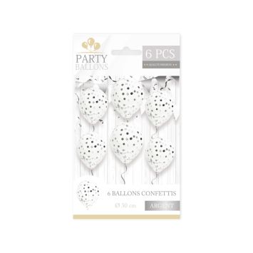 Ballons transparents avec confettis argentés | jourdefete.com