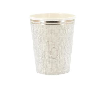 Gobelets anniversaire 10 ans Gold'n Age or et effet lin 255 ml | jourdefete.com