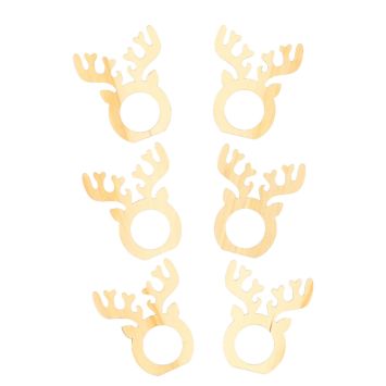 Lot de 6 ronds de serviette en bois en forme de tête de renne pour décoration de table | jourdefete.com