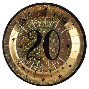 10 assiettes en carton - Diamètre 22,5 cm - Collection Joyeux Anniversaire Étincelant Or - Âge au choix