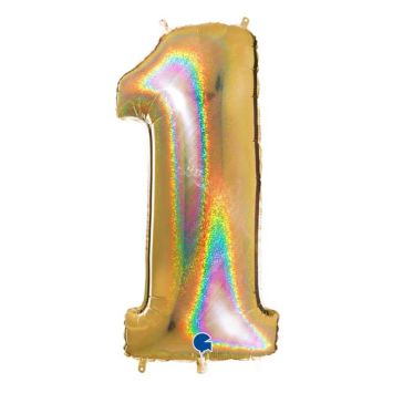 Ballon géant - Or Holographique - 100 cm - Chiffre au Choix