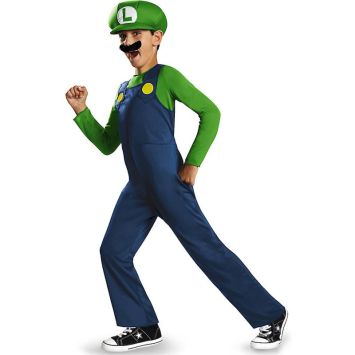 Tenue enfant Luigi avec casquette verte et combinaison bleue pour déguisement de fête | jourdefete.com