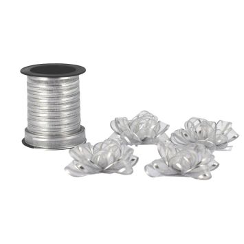 Nœuds adhésifs argent avec ruban en organza pour cadeaux de Noël | jourdefete.com