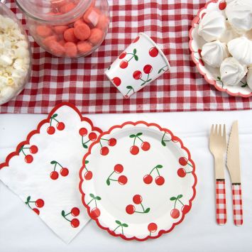 8 assiettes en carton - Diamètre 18 cm - Collection Cherry