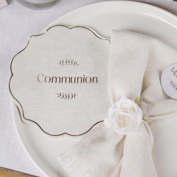 16 serviettes en papier "Communion" - 31,5 x 31,5 cm - Collection Communion Effet Lin et Or