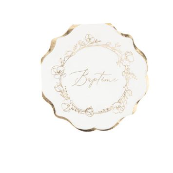 De splendides serviettes blanc crème aux motifs dorés pour la table lors du baptême de votre enfant | jourdefete.com