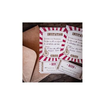 8 Invitations et Enveloppes - Circus Vintage 