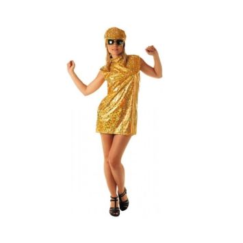 Robe 70's avec Casquette Or Femme - Taille Unique