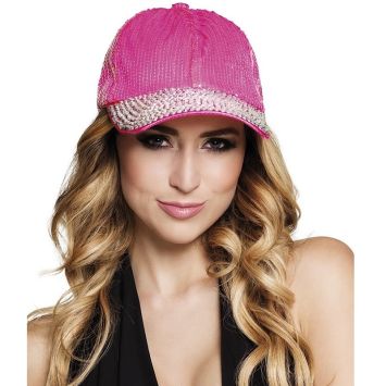 Casquette Strass et Sequins Rose