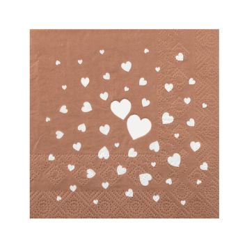 Serviettes cocktail en papier avec cœurs blancs coloris moka pour décoration de table de fête | jourdefete.com