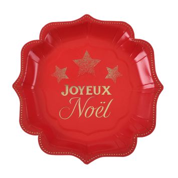 10 assiettes "Joyeux Noël" en carton - Noël - 18 x 18 cm - Collection Noël Étincelant - Couleur au choix