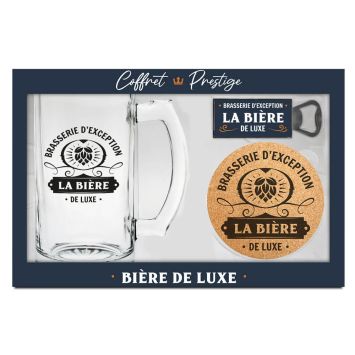 Coffret bière de luxe avec chope, dessous de verre et décapsuleur | jourdefete.com
