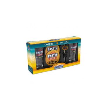 coffret prestige pastis verre, bouchon doseur et dessous de verre | jourdefete.com