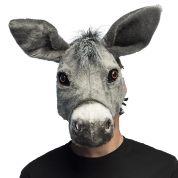 Masque intégral d'âne en peluche grise avec de longues oreilles et un museau blanc | jourdefete.com