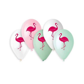 5 ballons flamant rose multicolores de 30 cm | jourdefete.com