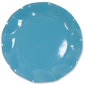 Grandes Assiettes Vagues Rondes en Carton Turquoise
