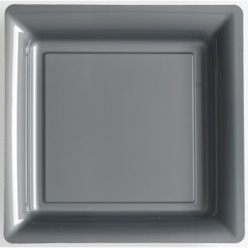 12 Assiettes Carrées en Plastique - Argent