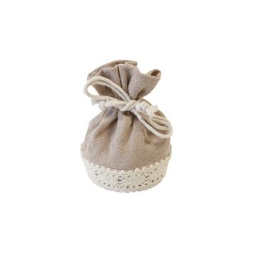 Aumônière en toile et dentelle - 9 x 6 x 6 cm - Couleur au choix