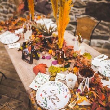 Chemin de table - Velours Feuilles d'Automne Pailletées