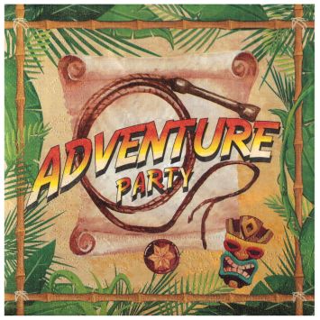 Serviettes en papier Aventure Party avec décor jungle et accessoires d’explorateur | jourdefete.com