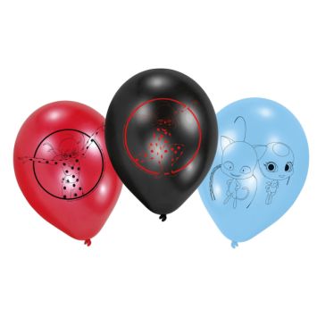 Ballons Miraculous Ladybug rouge, noir et bleu (lot de 6) | jourdefete.com