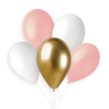 5 ballons assortis avec rose - 33 cm | jourdefete.com