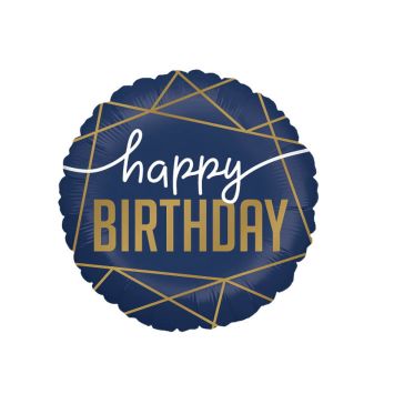 Ballon Aluminium Happy Birthday - Bleu Marine et Or - 46 cm