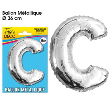 Ballon métallique argenté - Lettre "C"