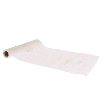 Chemin de table baptême en tissu effet lin et or pour décoration élégante | jourdefete.com