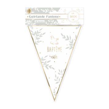 Guirlande de fanions baptême avec motifs dorés et inscription | jourdefete.com