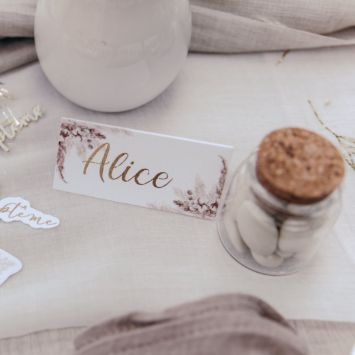10 Marque-Places - Collection Pampas, Fleurs de Coton et Or